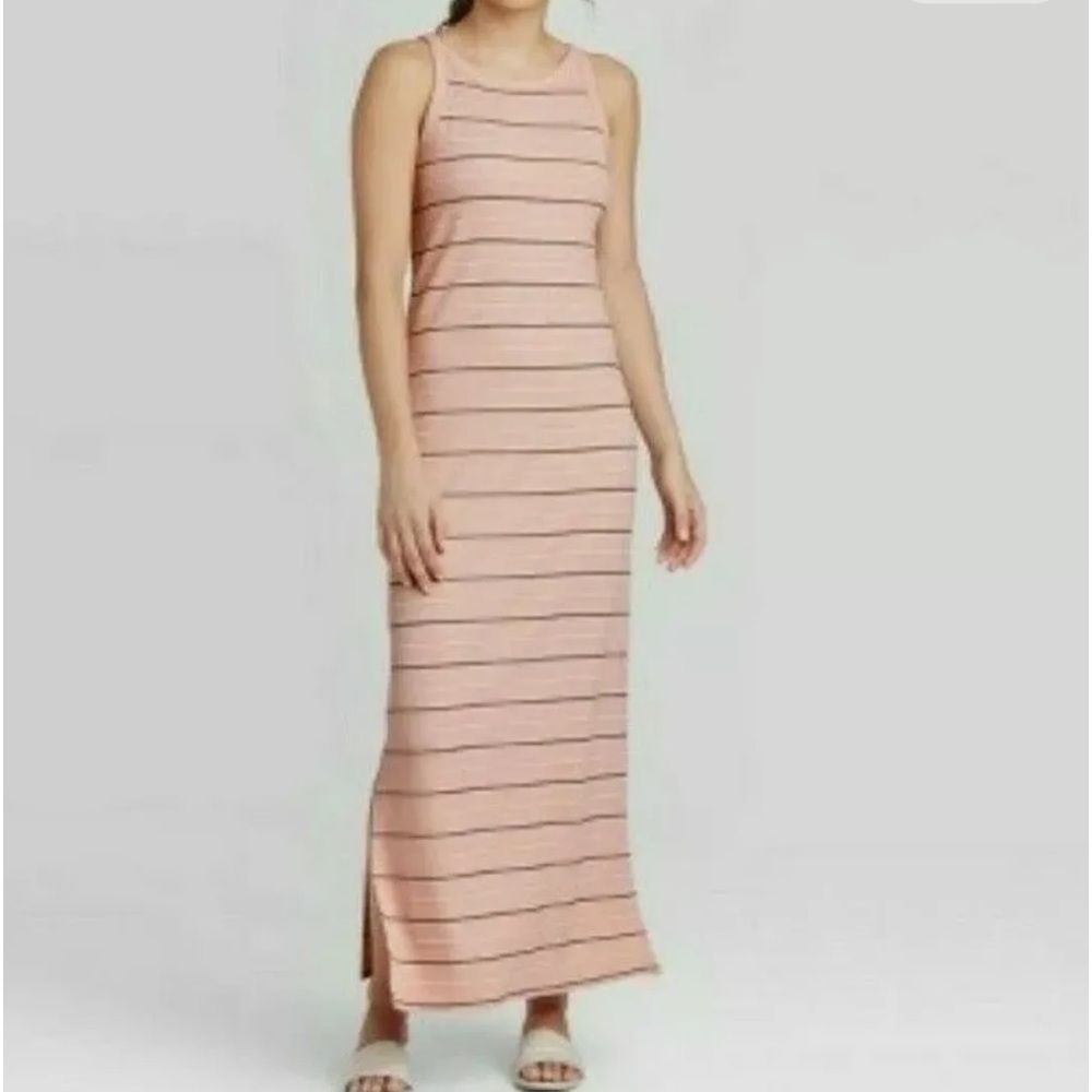NWT A New Day Target Womens Maxi Dress Size M Pink Striped Ribbed Long